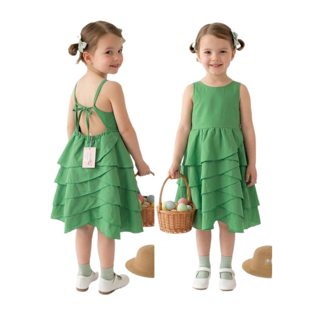 Mia Belle Girls Green Tiered Ruffle Dress SKUK099